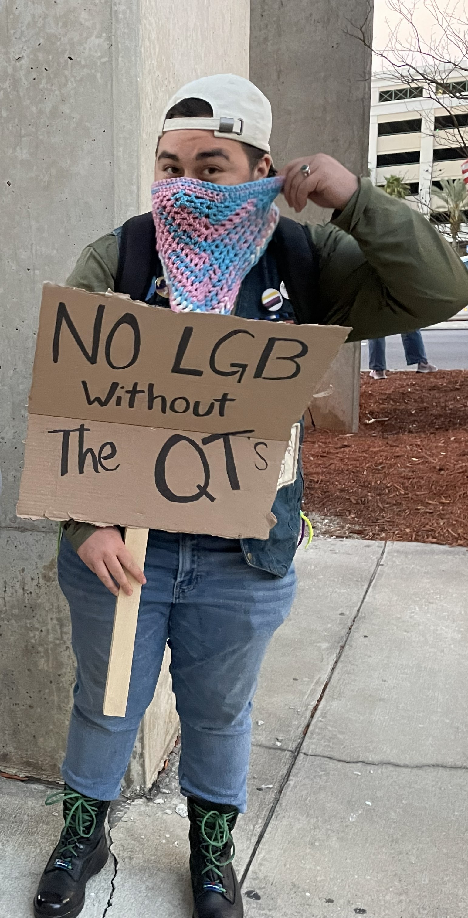 Danny at a protest for trans rights, 2025